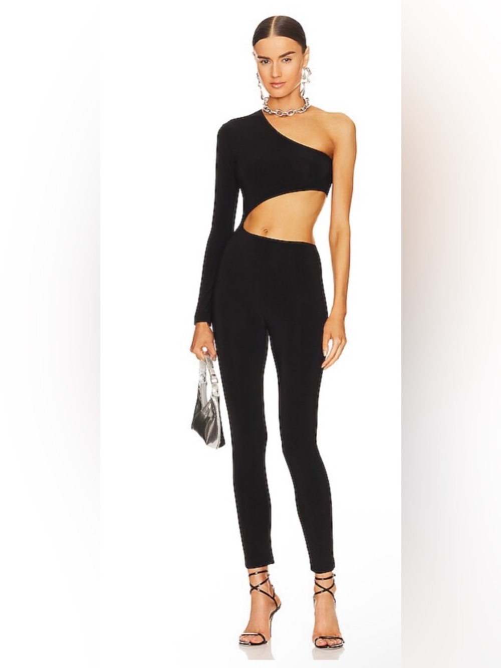 Norma Kamali Black One-Shoulder Cutout Jumpsuit